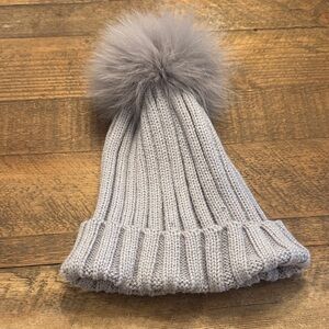 Adrienne Landau Kids Knit Pom Pom Hat - Light Gray